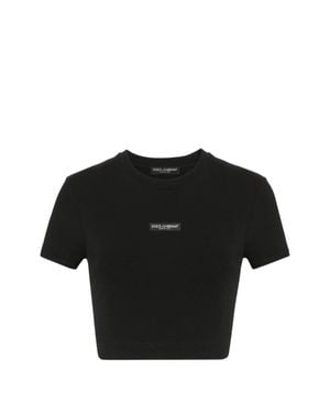 Dolce & Gabbana Short Sleeve Crinkled Neck T-Shirt - Black