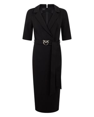 Pinko Fitted Lapel-Collar Dress With Thin Belt - Black