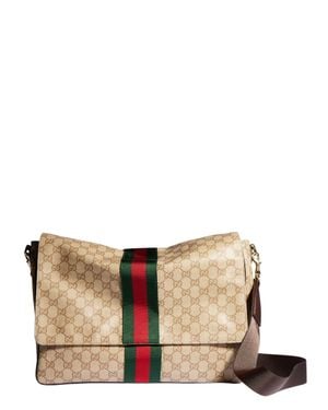 Gucci Mini Gg Canvas Crossbody Bag With Web Stripe And Detachable Strap - Natural