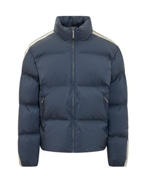 Palm Angels Zip Neck Puffer Jacket With Logo - Blue