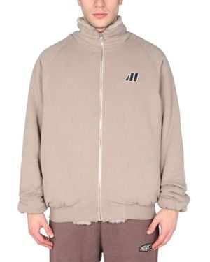 MOUTY "Nyc" Cotton And Faux Fur Reversible Sweatshirt With Embroidered Logo - Natural