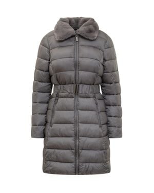 MICHAEL Michael Kors Long Down Jacket With Belt And Fur Collar - Gray