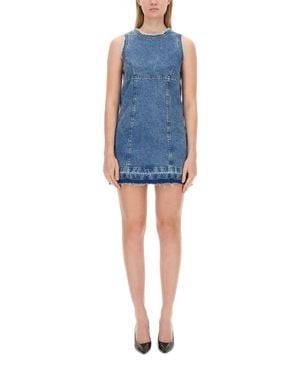 Moschino Sleeveless Fitted Denim Dress With Frayed Hem - Blue