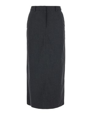 DUNST Tech Fabric Long Striped Skirt With High Waist And H-Line Fit - Gray