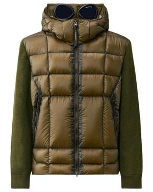 C.P. Company Goggle Hood Wool Knit Full-Zip Sweater With Snap-Detachable Lenses And Side Zip Pockets - Green