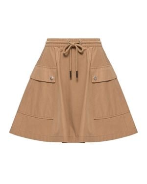 Moncler Elastic Drawstring Cargo Mini Skirt With Logo Patch - Natural
