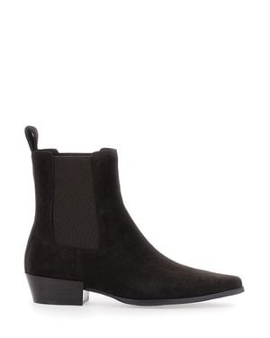Strategia Nina Suede Pointed Ankle Boots With Elastic Straps, Pull-On Design - Black