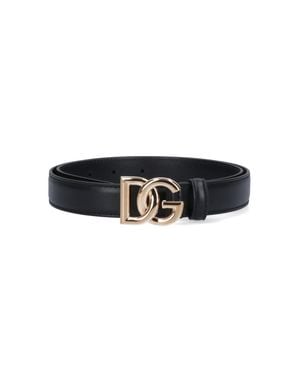 Dolce & Gabbana Calfskin Belt With Dg Logo For - Black