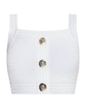 Balmain Elegant Square Neckline Top With Decorative Double Chain Buttons - White