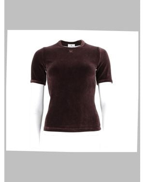 Courreges Fitted Velvet Short-Sleeve T-Shirt - Brown