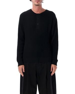 Studio Nicholson Long Sleeve Button Placket Sweater - Black