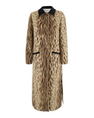forte_forte Royal Leopard Long Jacquard Jacket With Button Front And Side Pockets - Natural