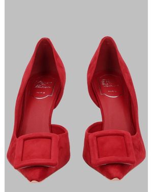 Roger Vivier Suede Pointed-Toe Buckle Detail Pumps - Red