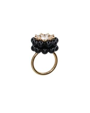Celine Varnished Crystal & Brass Statement Earrings - Black