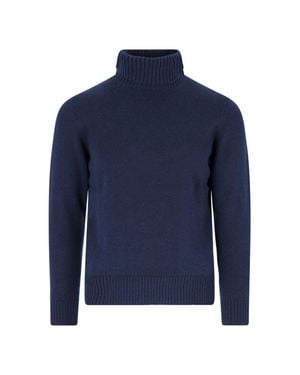 Drumohr Cashmere Turtleneck Sweater With Ribbed Details - Blue