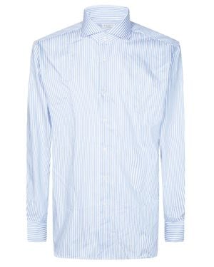 Xacus No-Iron Striped Flame-Detail Shirt - Blue