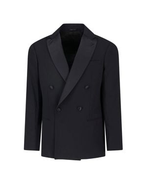 Giorgio Armani Double-Breasted Wool Blazer - Blue