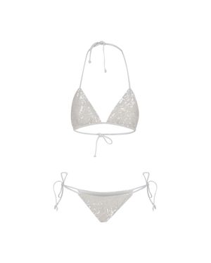 P.A.R.O.S.H. Sequin Triangle Bikini Set - White