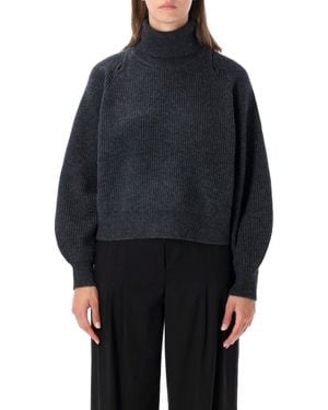 Sessun Ribbed Turtleneck Sweater With Balloon Sleeves - Blue