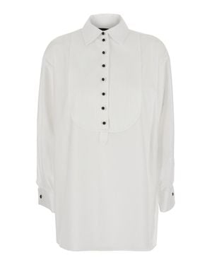 Emporio Armani Classic Collar Cotton Long Sleeve Blouse - White