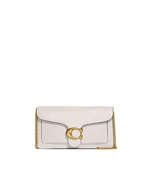 COACH Refined Calf Leather Tabby Chain Clutch With Pave C - Natural