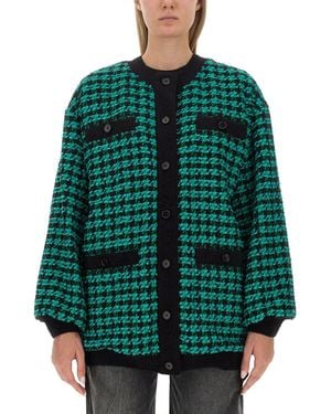 MSGM Oversized Houndstooth Tweed Jacket - Green