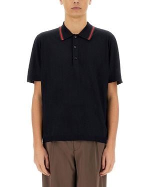 Gucci Knit Wool Polo Shirt With Web Pattern - Black