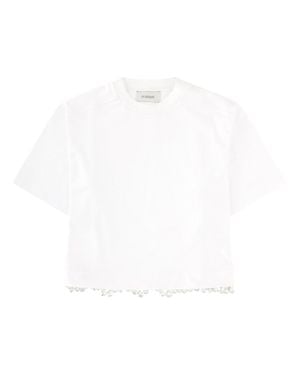 Sportmax T-Shirt "Palmas" Con Perle Ricamate - White