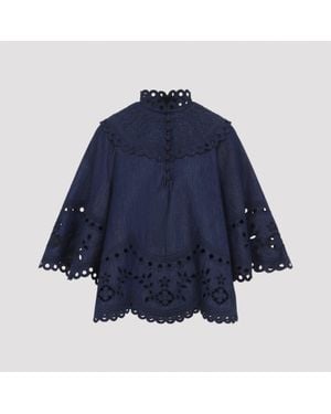 Zimmermann Ink Mahon Broderie Denim Top - Blue