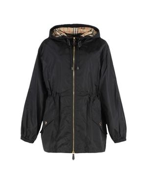 Burberry Hooded Windbreaker Jacket Polyester Trench & Raincoats - Black