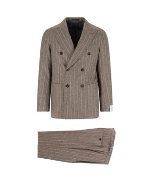 Caruso Double-Breasted Pinstripe Suit Set - Gray