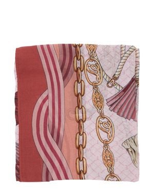 Twinset All-Over Printed Modal Scarf With Embossed Logo Detail - Red
