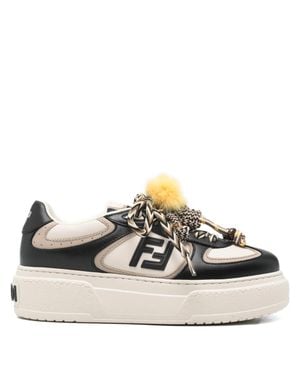 Fendi Platform Sneakers With Embellished Charms And Appliqué Details - Black
