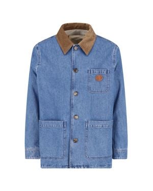 Valentino Denim Jacket With Corduroy Collar - Blue