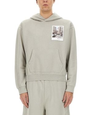 Helmut Lang Relaxed Fit Hoodie With Photographic Print - Gray