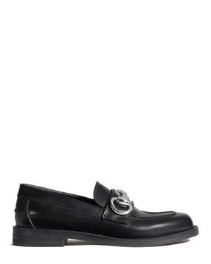 Gucci Sleek Shiny Leather Flat Loafers With Rounded Toe And Cushioned Insole - Black