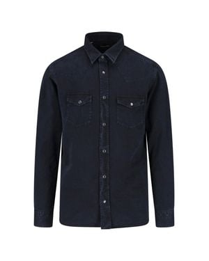 Tom Ford Snap-Front Western Shirt - Blue