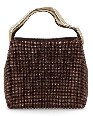 Cult Gaia Solene Mini Crystal-Embellished Metallic Leather Tote - Brown