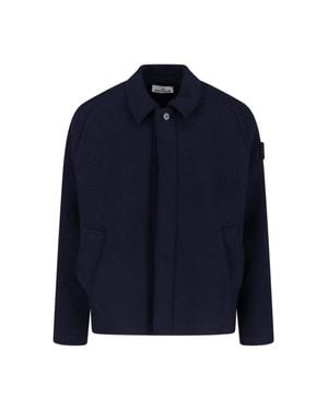 Stone Island Classic Collar Button-Closure Wool Jacket With Side Pockets - Blue