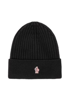 Moncler Ribbed Knit Beanie With Central Logo Patch - Black