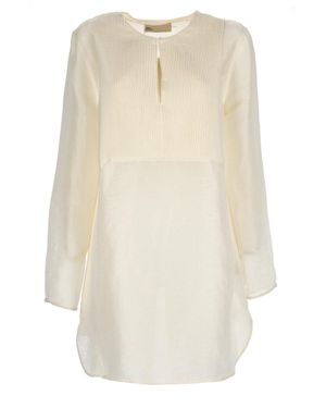 Tory Burch Pleated Bib Long Sleeve Tunic Blouse - White