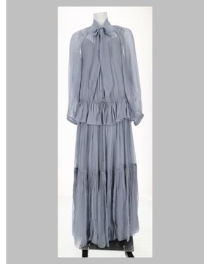 Chloé Sheer Silk Tie-Neck Tiered Maxi Dress - Gray