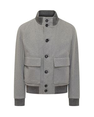 BOSS Wool Blend Jacket With Front Pockets - Gray