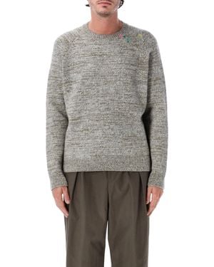 Dries Van Noten Mélange Alpaca-Wool Crewneck Sweater With Floral Embroidered Detail - Gray