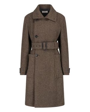 Lemaire Belted Wool-Blend Wrap Coat - Brown