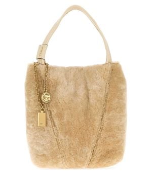 Chloé Chloé Ivory Shearling Spin Handbag With Crossbody Strap, 18Cm X 21Cm X 9Cm - Natural