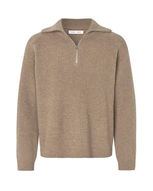 Samsøe & Samsøe Ribbed Knit Half-Zip Sweater - Brown