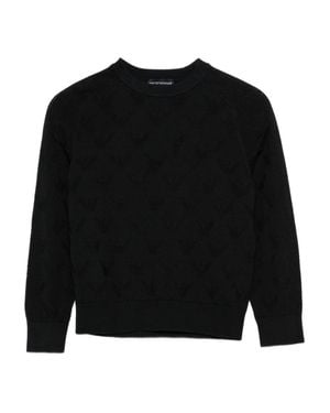 Emporio Armani Patterned Long Sleeve Round Neck Fitted Cuffs Sweater For Boys - Black