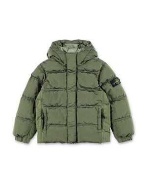 Stone Island Mini Down Jacket With Hood For Boys - Green