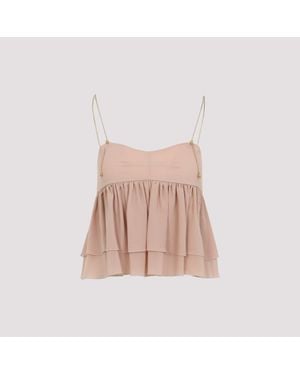 Chloé Embellished Organic Silk-Mousseline Camisole - Pink